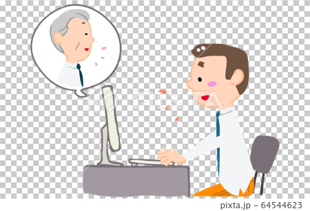 上はワイシャネクタイ、下はパジャマで仕事をする人のイラスト 64544623