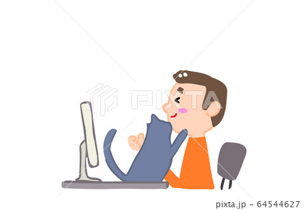 リモートワーク中にネコに邪魔される人のイラスト 64544627