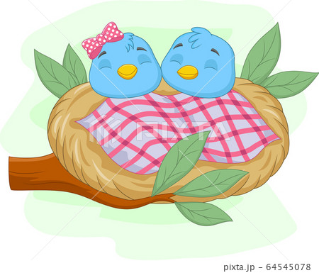 Cute sleeping babies blue bird in a nest	 64545078