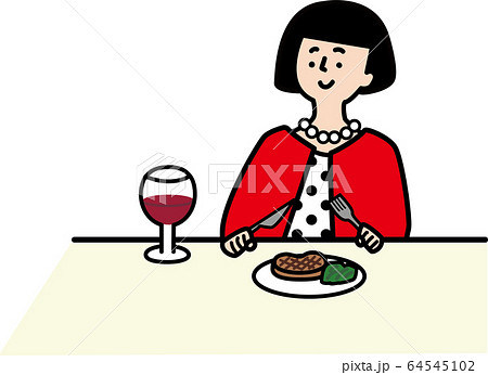 外食をする女性のイラスト素材