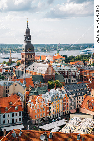 Riga old town panoramic view from St. Peter's Church observatory in Latvia 64546876