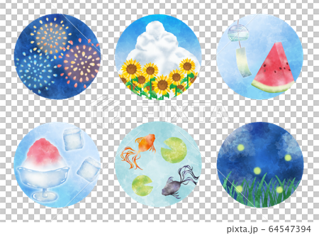 Summer tradition icon set watercolor style circle Summer tradition icon set watercolor style circle 64547394