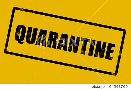 Quarantine warning sign text on yellow background for COVID-19 Coronavirus isolation caution sign 64548769