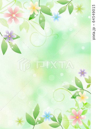 花と葉っぱ グリーン背景のイラスト素材