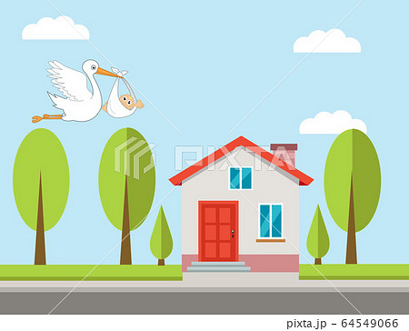 Stork and baby with house vector illustration Stork and baby with house vector illustration 64549066