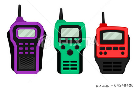 Colorful Portable Radio Device or Walkie Talkie with Antenna Vector Set Colorful Portable Radio Device or Walkie Talkie with Antenna Vector Set 64549406