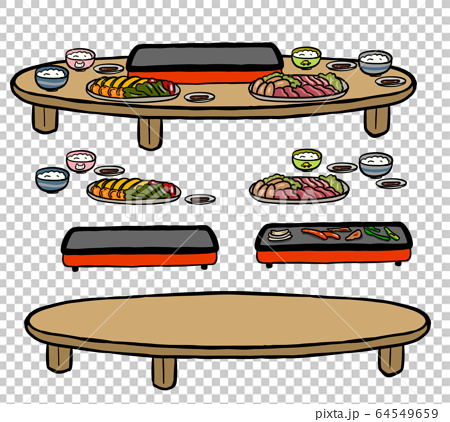 おうちのテーブルでホットプレート 焼肉素材セットのイラスト素材