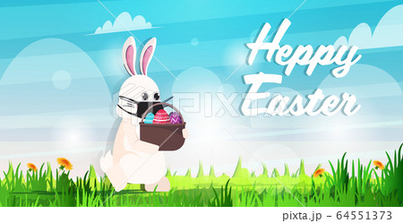 rabbit wearing mask to prevent covid-19 coronavirus pandemic quarantine happy easter spring holiday rabbit wearing mask to prevent covid-19 coronavirus pandemic quarantine happy easter spring holiday 64551373