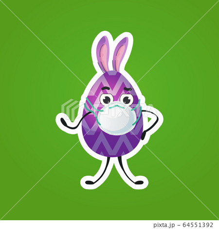 decorated egg with rabbit ears in medical mask happy easter spring holiday coronavirus pandemic 64551392