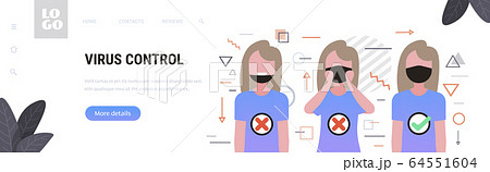 woman presenting correct method of wearing mask how to wear respirator to reduce coronavirus spreading 64551604