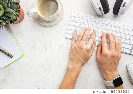 Flat lay office table desk. 64552636