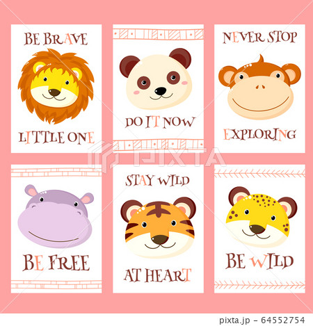 Vector set of cards cute woodland tribal animals 64552754