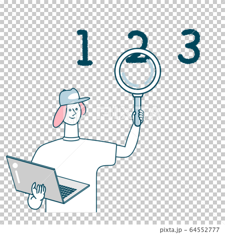 年輕人用筆記本電腦數字和放大鏡 64552777