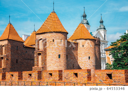 Barbakan Warszawski historic architecture in Warsaw, Poland 64553346