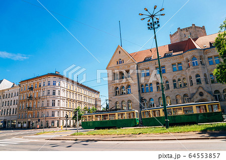 Old town Swiety Marcin street and tram in Poznan, Poland 64553857