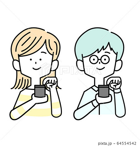スマホをいじる男女のイラスト素材