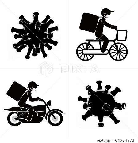 食べ物をバイクで配達する 宅配のアルバイト コロナウイルスのイラスト素材