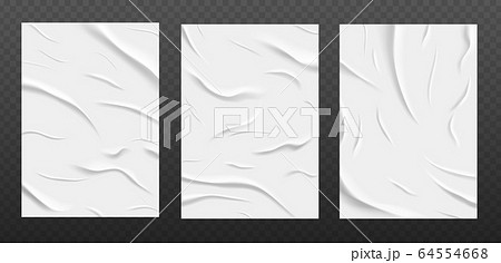 White glued paper texture, wet wrinkled paper sheets set. 64554668