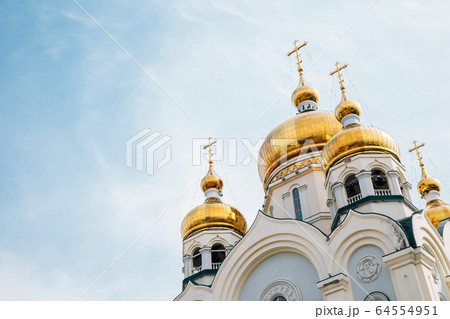 Transfiguration Cathedral historical architecture in Khabarovsk, Russia Transfiguration Cathedral historical architecture in Khabarovsk, Russia 64554951