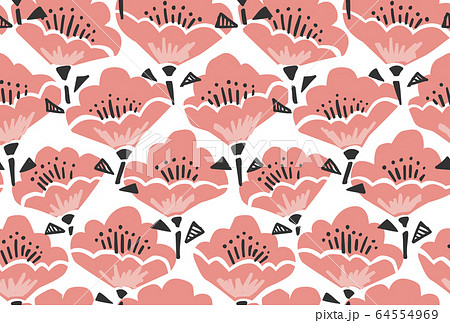 北欧風 手描きの花柄パターン シームレスのイラスト素材