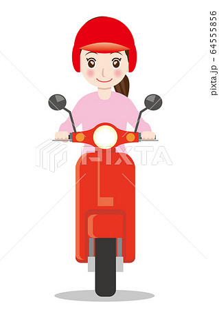 スクーターを運転する可愛い笑顔の女性イラスト 通勤 通学 営業のイメージ ベクターデータのイラスト素材