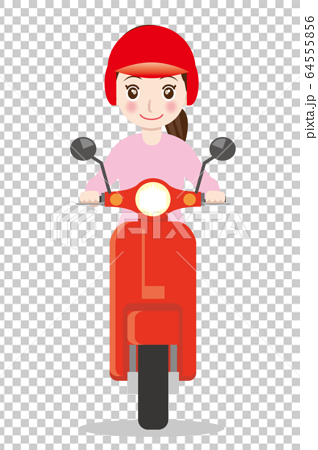 スクーターを運転する可愛い笑顔の女性イラスト 通勤 通学 営業のイメージ ベクターデータのイラスト素材