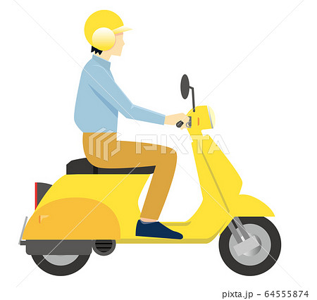 可愛い横向きのスクーターに乗る人物のイラスト 配達デリバリー オートバイ 宅配 運送 ベクターデータのイラスト素材