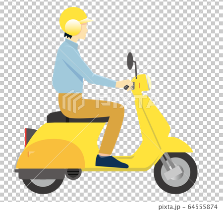 可愛い横向きのスクーターに乗る人物のイラスト 配達デリバリー オートバイ 宅配 運送 ベクターデータのイラスト素材