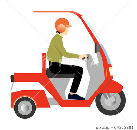 屋根のついたスクーターに乗る人物のイラスト デリバリー オートバイ 宅配 運送 ベクターデータのイラスト素材