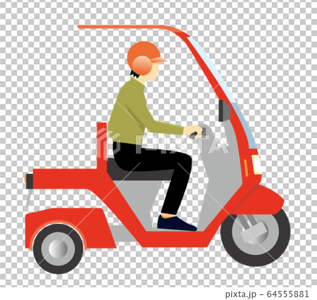 帶有屋頂的踏板車的人的插圖｜交付，摩托車，快遞，運輸｜矢量數據 64555881