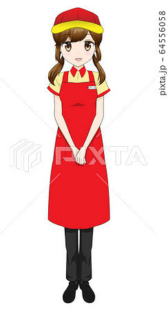 飲食店スタッフの女の子 立ち姿 Epsファイルは帽子の着脱が可能ですのイラスト素材