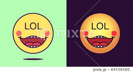 Emoji face icon with phrase Lol. Laughing emoticon 64556560