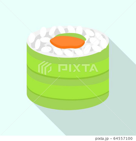 Green sushi roll icon, flat style 64557100