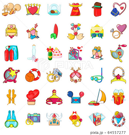 Honeymoon icons set, cartoon style 64557277