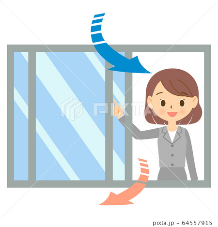 オフィスの換気をする女性　01 64557915