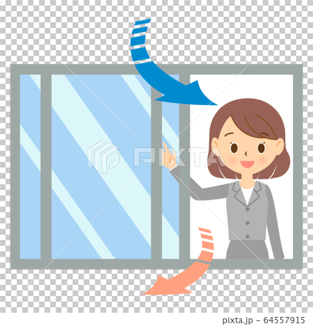 オフィスの換気をする女性　01 64557915