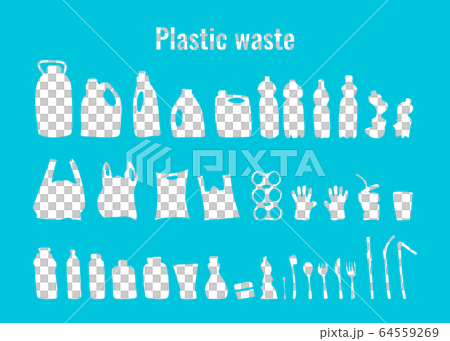 Plastic waste, single use dishes vector set 64559269