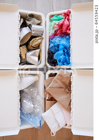 Waste Sorting at Home Above View 64559423