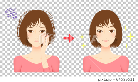 寝癖直し 女性 ボブヘア ビフォーアフター イラスト 寝癖直し 女性 ボブヘア ビフォーアフター イラスト 64559531