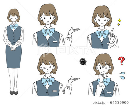 女性 受付 お仕事 制服 ポーズ イラストのイラスト素材