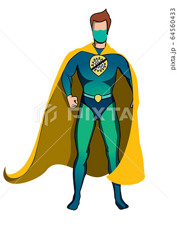 Superhero in yellow cape and protective face mask 64560433