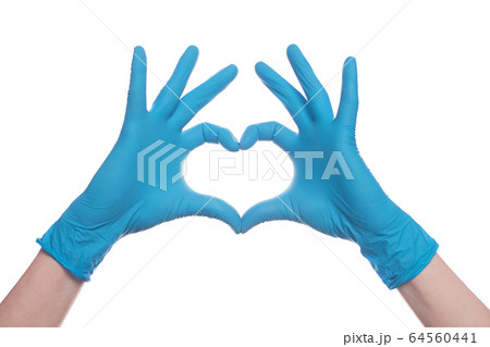 Heart of hand in medical gloves isolated on white Heart of hand in medical gloves isolated on white 64560441