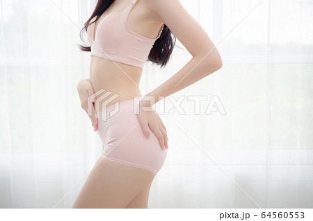 Closeup asian woman wear underwear beautiful - Stock Photo