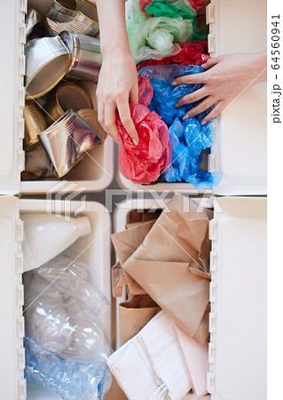 Bins for Sorting Trash at Home Top View 64560941