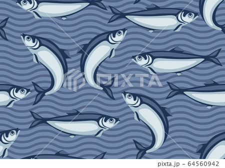 Seamless pattern with herring fish. Pacific sardine. 64560942