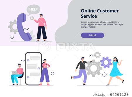Two illustrations on online customer service theme 64561123