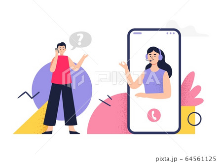 Cute woman in headphones, answers client calls 64561125