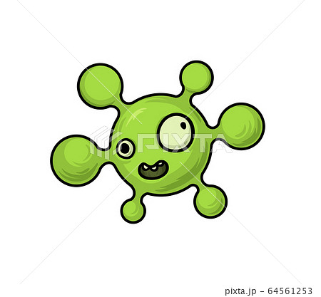 Green germ, virus, bacterium monster cartoon character. Flat vector illustration, isolated on white background. Green germ, virus, bacterium monster cartoon character. Flat vector illustration, isolated on white background. 64561253