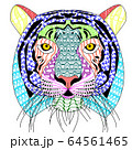 zenart/zentangle style tiger head with moustache,color drawing  for print 64561465