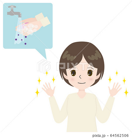 手洗い　清潔な手を見せる女性 64562506
